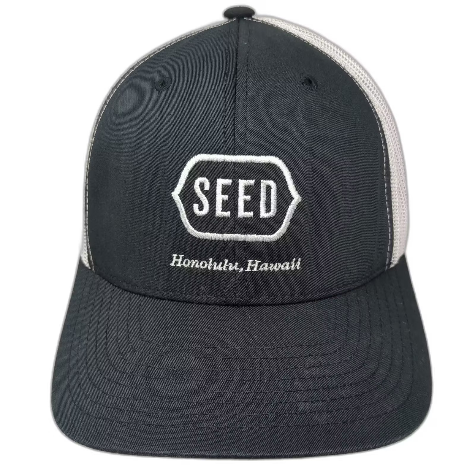 Yupoong Seed Honolulu Hawaii Black Trucker Hat One Size Adjustable Snapback